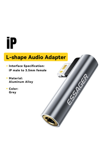 essager محول صوت Lightning TO 3.5mm L-shape Type-C إلى 3.5mm Jack لأجهزة iPhone 16 15 Samsung Light