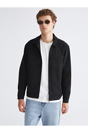 LC Waikiki Black Standard Fit Shirt Collar Suede Men's Coat