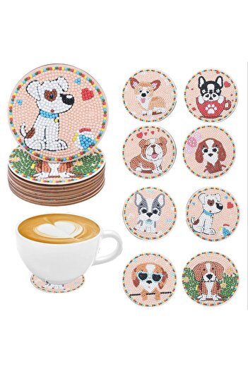 Choice AA1194B 8 pieces DIY diamond painting art set puppy pattern coaster Special shape crystal artificial