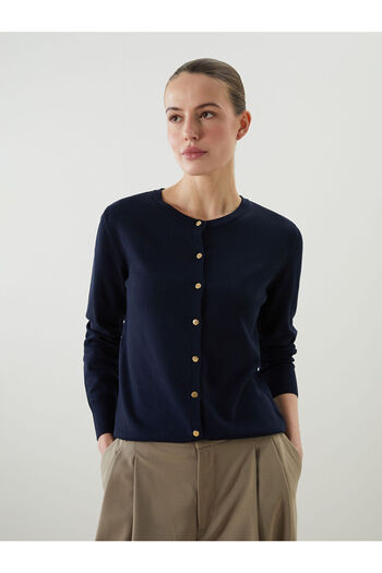 LC Waikiki Navy Blue Crew Neck Women's Knitwear Cardigan