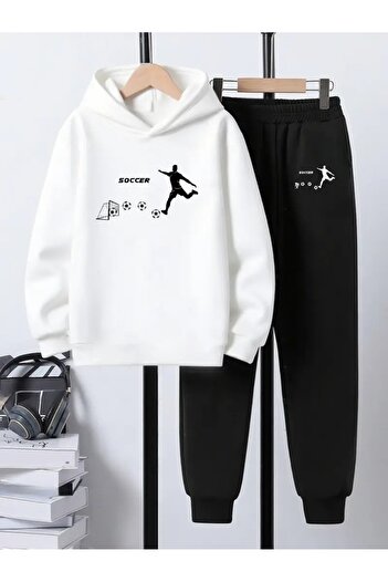 YUNAYT Children's Printed Hooded Sweatshirt and Sweatpants Set 3 Thread Raster for Autumn/Winter