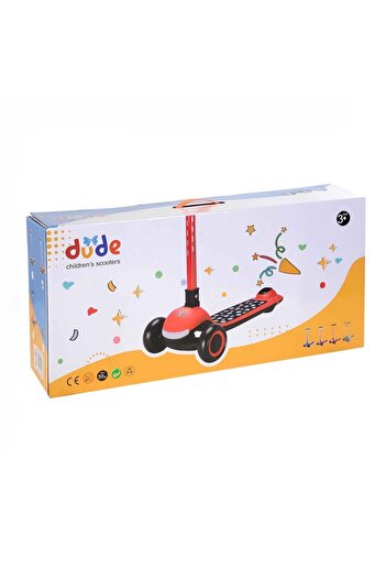 hak-iş oyuncak Dude 3 Tekerlekli Ayarlanabilir Direksiyonlu Çocuk Scooter - Kırmızı , 3+ Yaş , 50 Kg Kapasiteli