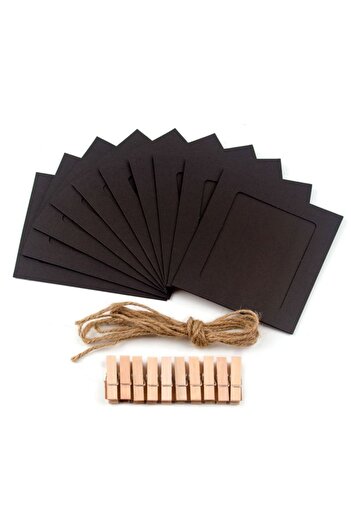 Choice black 10Pcs DIY Craft Paper Photo Frame With Clips and Rope Wall Photo Frame Hanging Picture Album H