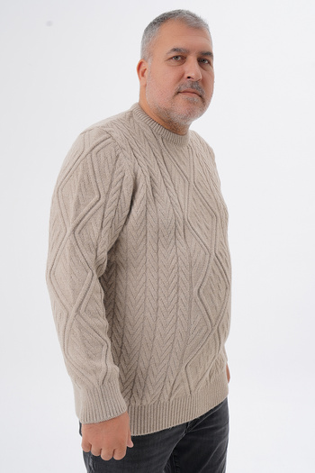 Trist Star Trist Star Plus Size Men's Baklava Patterned Hair Braided Cycling Collar Wool Sweater Trist-2121
