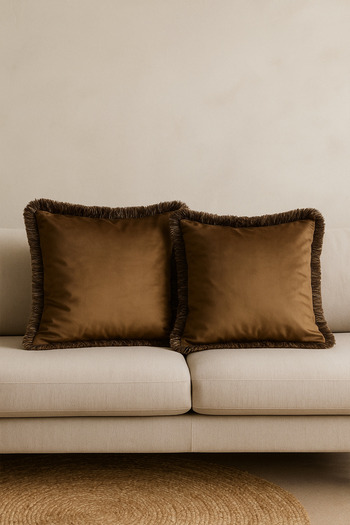 Nart Home Decorative Fringed Set of 2 Throw Pillow Covers Brown 43X43
