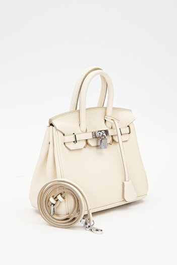 Levidor Cream Lock Closure Detailed Handbag