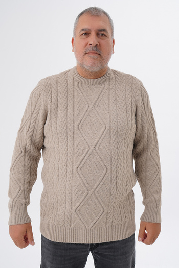 Trist Star Trist Star Plus Size Men's Baklava Patterned Hair Braided Cycling Collar Wool Sweater Trist-2121