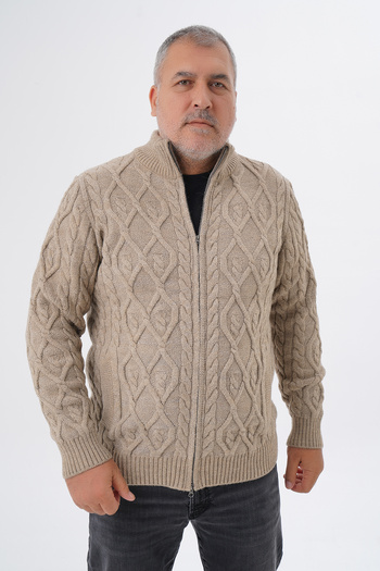 Trist Star Plus Size Men's Mink Pocket Zippered Walking Hair Braided Wool Cardigan Trist-2120