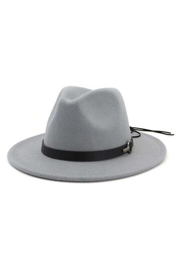 Pursehuit Fedora hat, gray, adjustable, with removable accessory, Fanndis