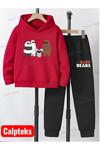 CALP TEKS 4 Friends Bear Printed Thick Cotton Hoodie Children's Tracksuit with Glasses ((Code-33))