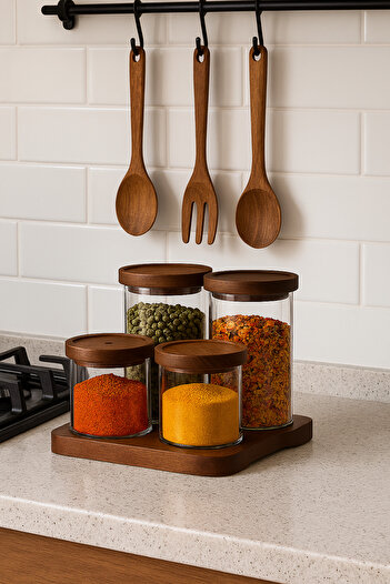 ECASATAL Set of acacia wood jars