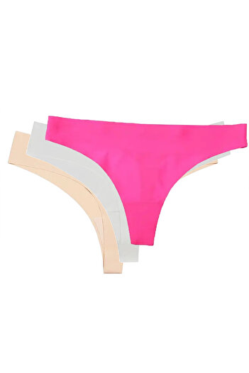 PriStyle Set of 3 Premium Panties for Women, Seamless Synthetic Silk, Tanga-type underwear, M