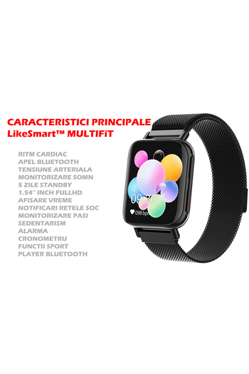 İSP Ceas SmartWatch LikeSmart MultiFiT, 1.54" FULL RETINA Display, Apel Bluetooth, Ecran Curbat, Not