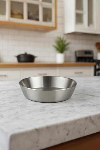 Vadi Stainless Steel Silver Round Mini Serving Sauce Presentation Plate - Salad Fruit Container 15 cm