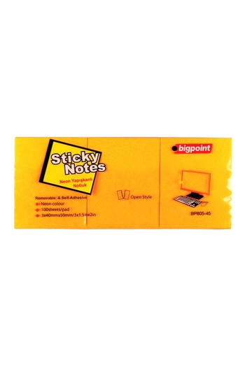 Bigpoint Adhesive Note Paper 3 Pack 40x50mm Neon Orange 4 Pack