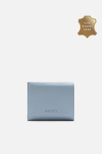 MAFİ Magnetic Genuine Leather Ice Blue Magnetic Unisex Wallet – Elegant and Secure Design