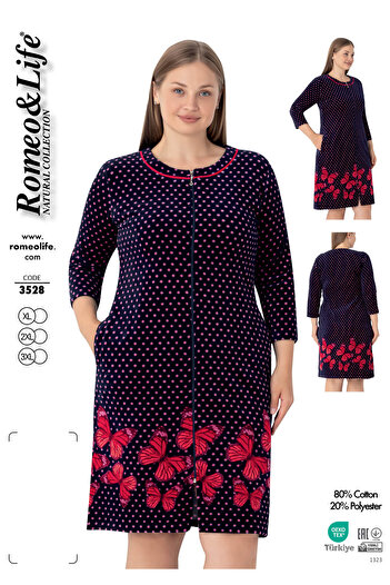 ROMEO LİFE Women's Plus Size Cotton Velvet Zippered Dress 3528