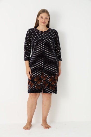 ROMEO LİFE Women's Plus Size Cotton Velvet Zippered Dress 3528