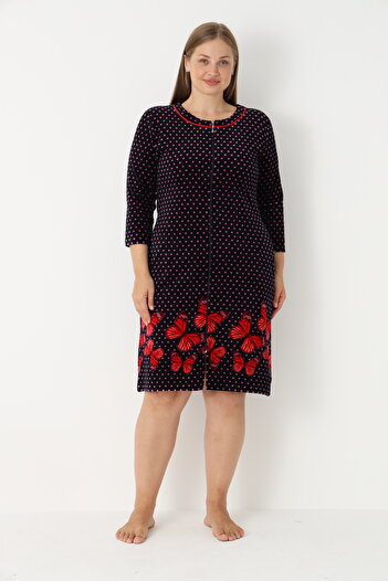 ROMEO LİFE Women's Plus Size Cotton Velvet Zippered Dress 3528