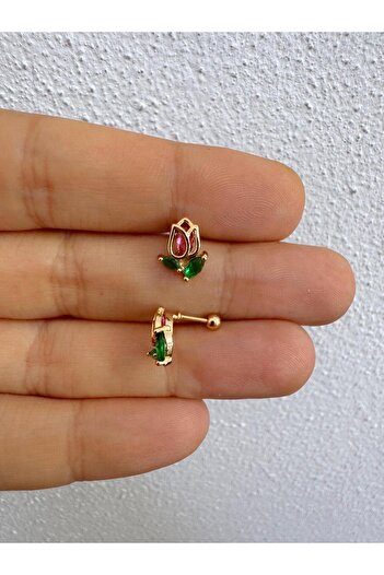Arescollection zirkon taşlı 1 adet lale tragus helix lobe uyumlu piercing