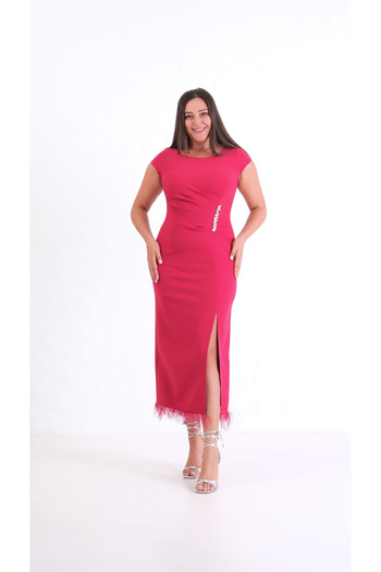 Lafaba Women's Burgundy Plus Size Otrişli Söz Engagement Wedding Evening Dress