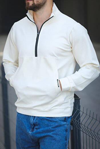 since 1990 man Manbarrac Two Thread Zipper Half Turtleneck Slim Fit Men's Sweatshirt