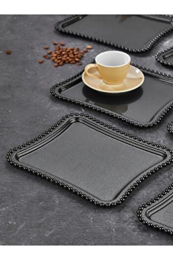 Tasarım Evi 6 Pieces Decorative Coffee Presentation Tray Mica Crystal Black Tray