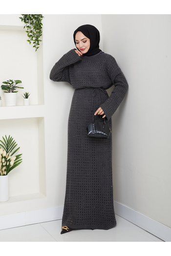 Kirazgym Plain Openwork Knitwear and Inner Dress Two-Piece Knitwear Dress Set