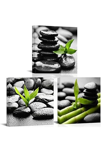 Emoda home Trove ALAYRA Baycuteur Zen Stone Canvas Wall Art – Set of 3 Spa & Bathroom 30x30 cm