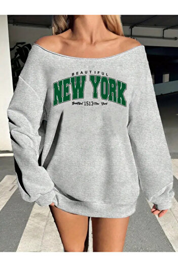 Machetta Women's New York 1513 Printed Boat Neck Sweatshirt