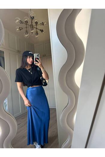 FioriModa Maxi Length Long Satin Skirt with Elastic Waist