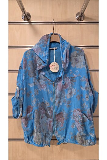 Park Moda Italian Hooded Jacket Zippered Batik Rose Pattern