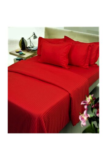 Kotonia Home Deco Bed Sheet, 100% Cotton, Damask Satin, Stripe Size 1 cm, Red, 240x260 cm