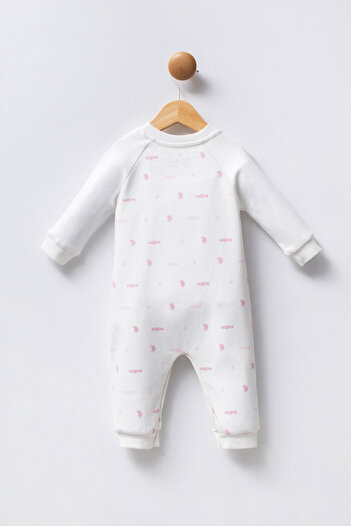 U.S. Polo Assn. Baby Girl White Patched 100% Cotton Jumpsuit 50322824-Vr013