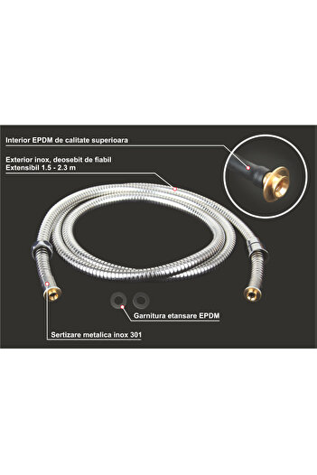 Evotools Extendable Stainless Steel Shower Hose - Hose length 1.75-2.3 m