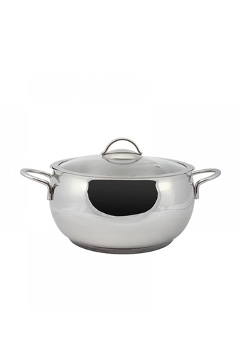 MORMAVİ Gülsan Inox Küre 24 cm Deep Steel Pot with Glass Lid