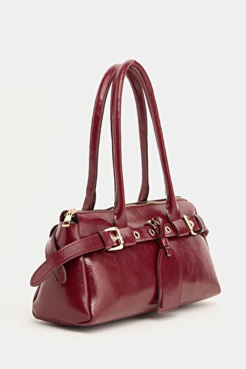 Çanta Trend Claret Red Women's Hand and Shoulder Bag with Double Buckle Belt Detail