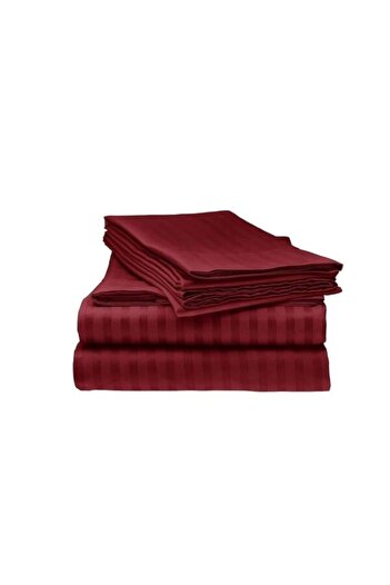 Kotonia Home Deco bed sheet, 100% cotton, Damask Satin, stripe size 1 cm, Bordeaux, 240x260 cm
