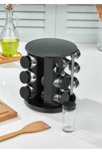 METALAY 12-Piece Rotating Metal Spice Rack Spice Set Round Black