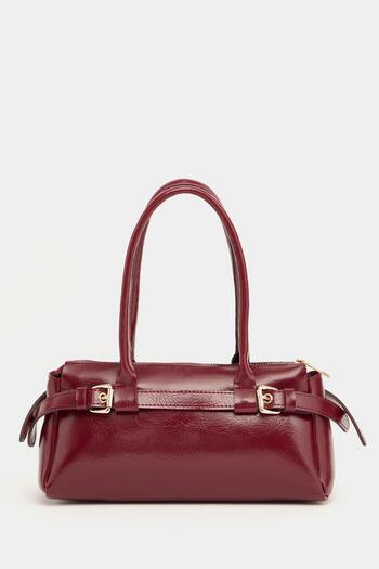 Çanta Trend Claret Red Women's Hand and Shoulder Bag with Double Buckle Belt Detail