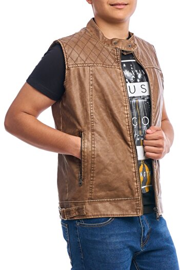 Centini Men's eco-leather vest, caramel brown