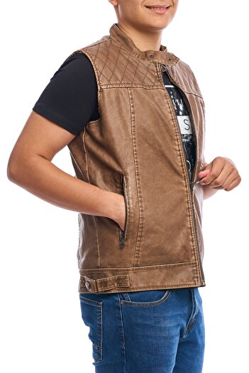Centini Men's eco-leather vest, caramel brown