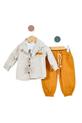 Mamboo Casual Set for Baby Boy, 3 Pieces in Yellow and Beige Shades