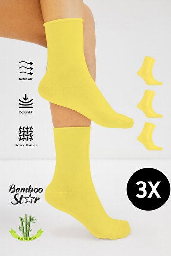 bamboo star Bamboo Women's Yellow Elastic-Free Seamless Premium Socks 3-Pack Non-Squeezing Socks / Non-Marking
