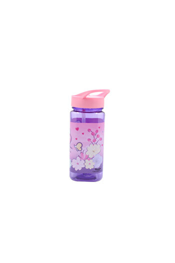 Hello Kitty Sanrio Hello Kitty Square Water Bottle for Kids – 500ml, Flip Straw Lid – Purple & Pink