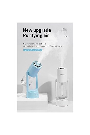 Flippy Umidificator de aer cu ultrasunete portabil, rezervor de 200 ml, ioni negativi, LED cu 7 culori, 360 de grade, turcoaz