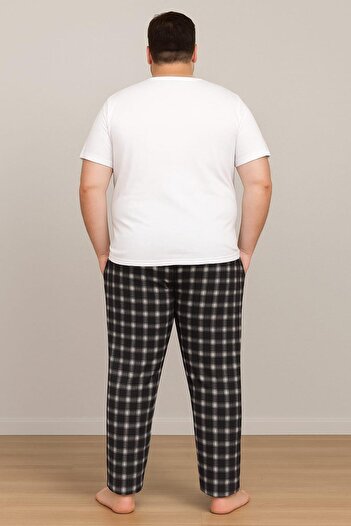 Pemilo Men's Patterned Plus Size 100% Cotton Pocketed Single Bottom Black