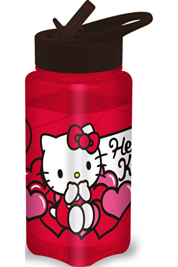 Hello Kitty Square Water Bottle for Kids Leak-Proof Flip Straw Lid – Red