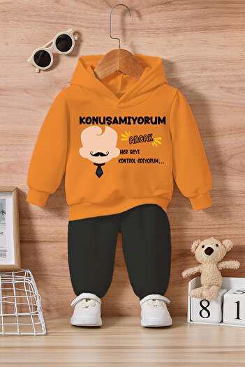 ADABEBEK I Can'T Speak but I Control Everything Printed Bottom Top Baby Set 24224