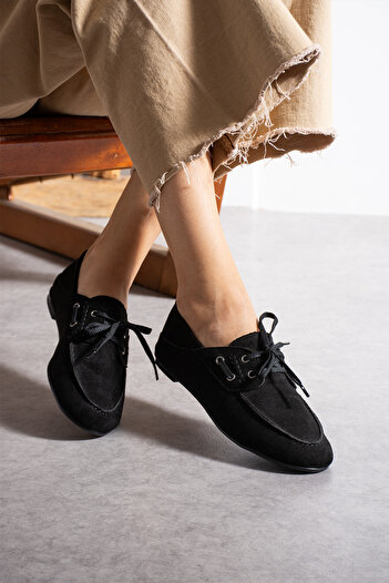 DESPİNA Suly Women's Suede Loafer Shoes – Comfortable Casual Lace-Up Flat Sole Moccasins